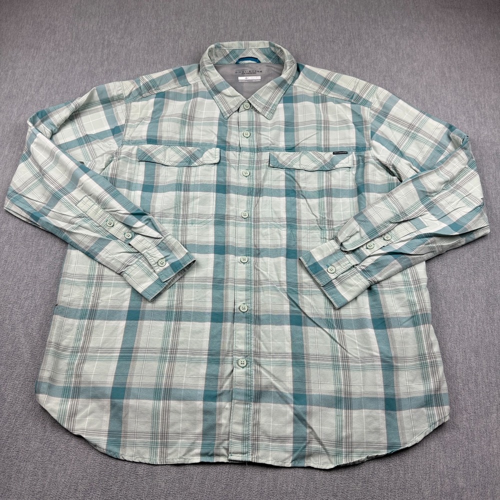 Columbia Shirt Mens 2XL Blue Silver Ridge 2.0 Omni-Shade Top Plaid Pocket Button